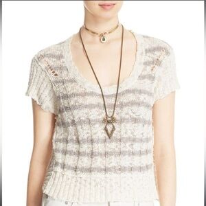 Free People Ivory Combo Stripe Rib Knit Sweater Tee